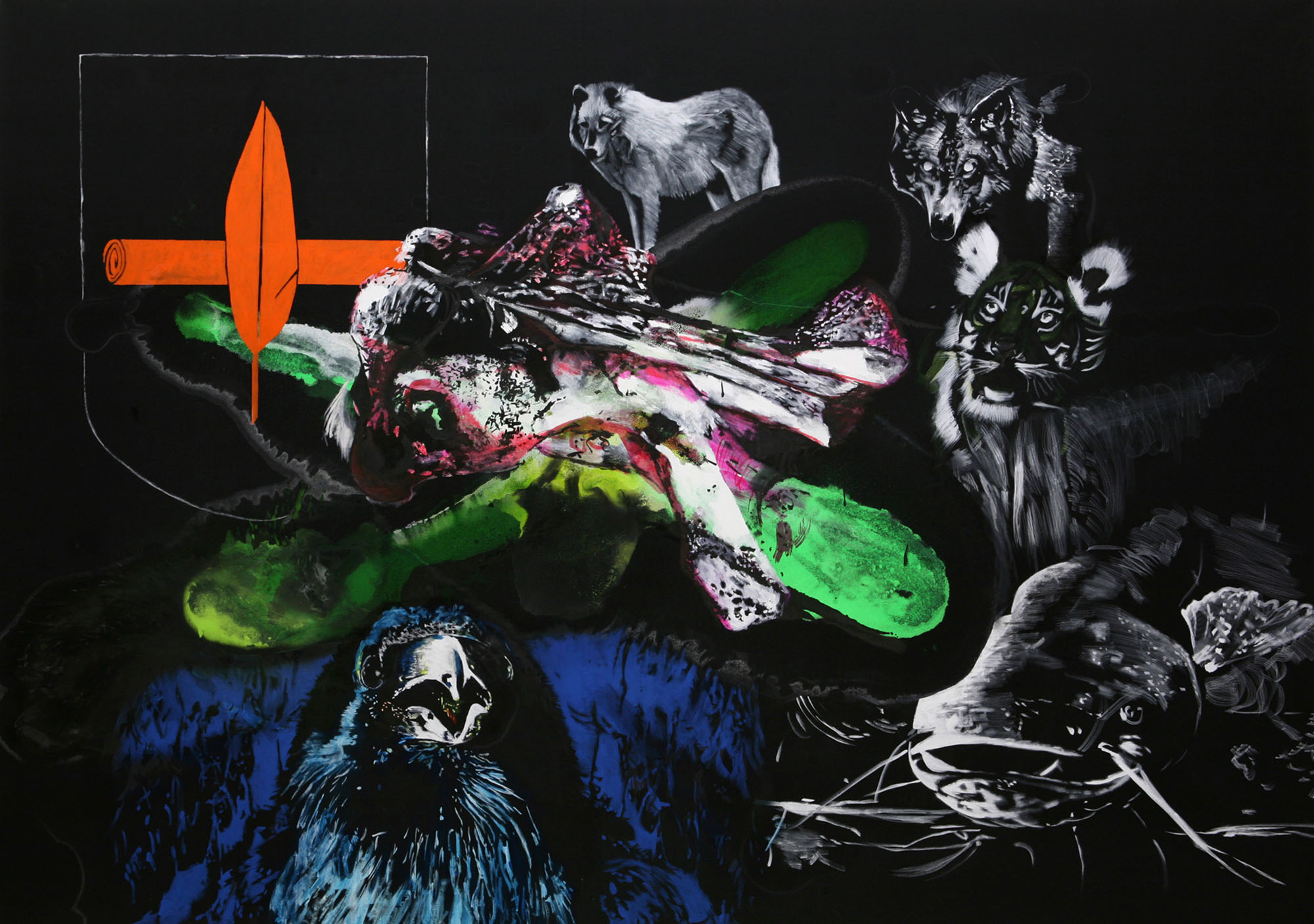 o.T. aus „Krähen Kommen -Titanweiß”, 2008, 190 x 270 cm, Mischtechnik auf Leinwand